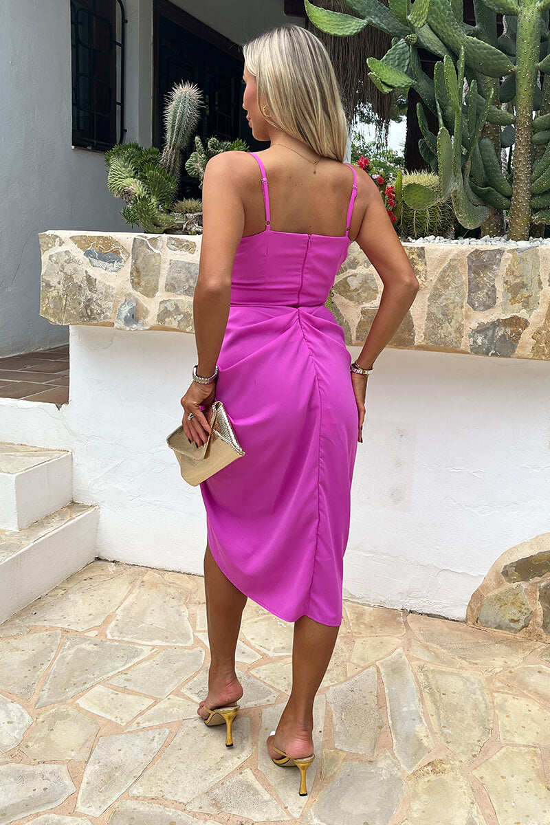 Hot Pink Wrap midi Dress
