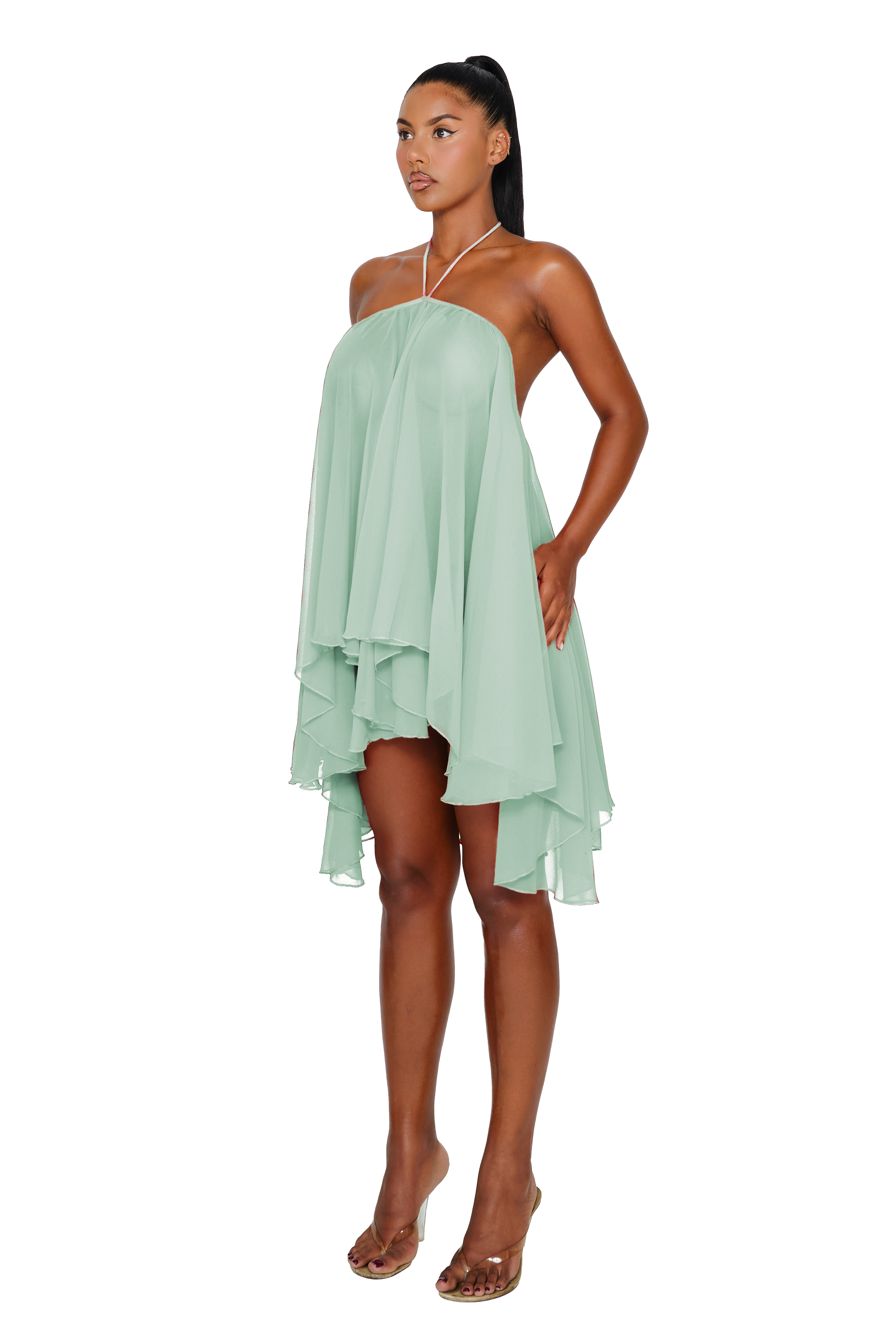 Crystal Halter Drape Dress