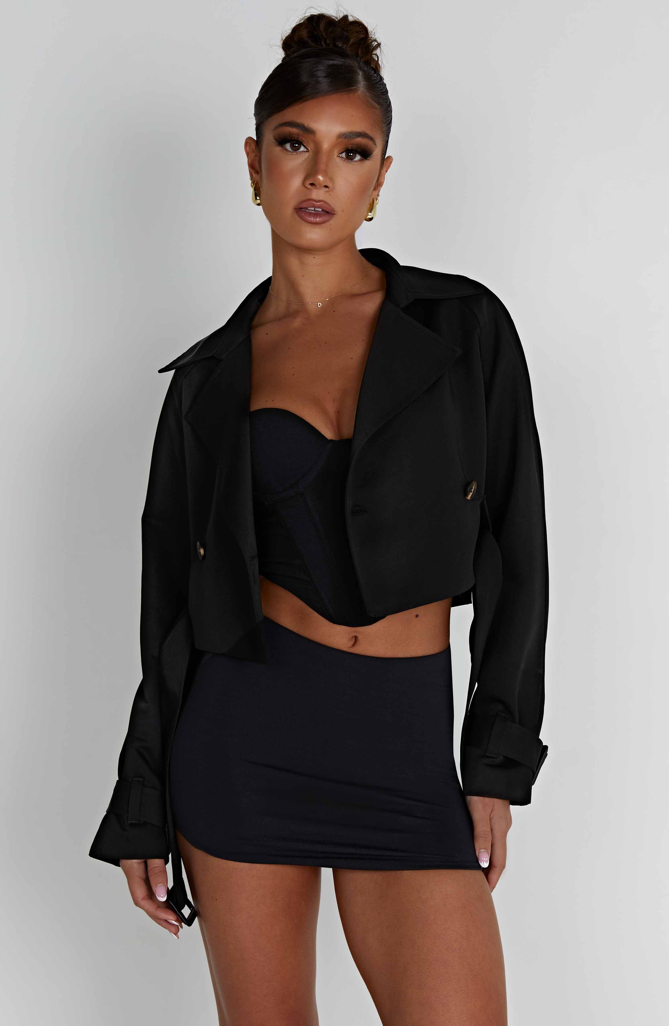 Cropped Trench Black