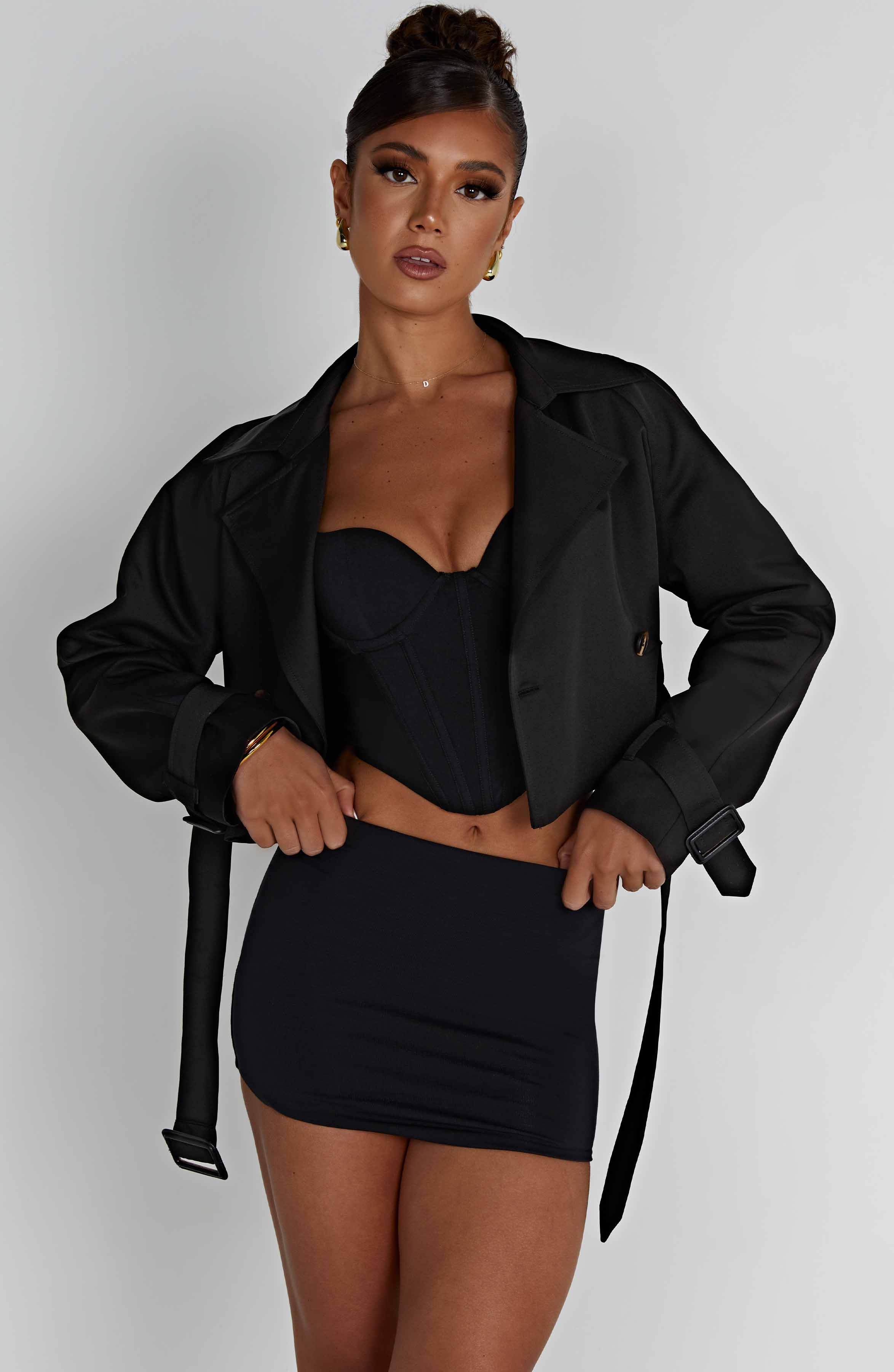 Cropped Trench Black